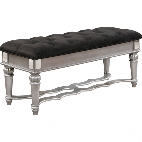 B81 Bench in Tufted Black Velvet, Metallic Gray & Mirror