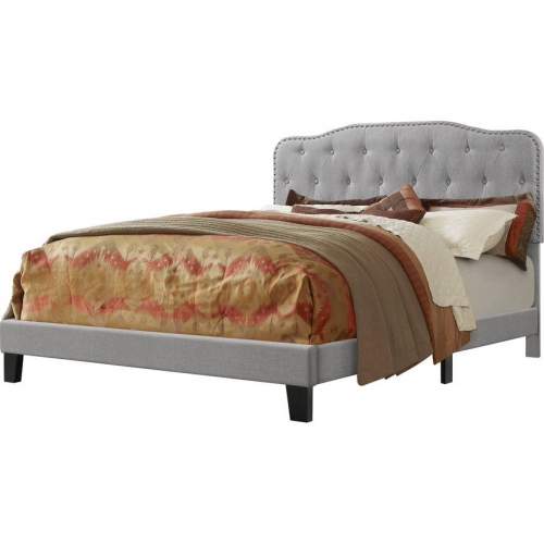 B87 Queen Panel Bed in Tufted Smoke Gray Linen