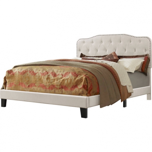 B88 Twin Panel Bed in Tufted Fog Beige Linen