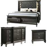 BEL 3 Piece Queen Bedroom Set with Headboard Light in Tufted Gray Velvet