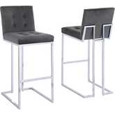 BS2 Bar Stool in Tufted Dark Gray Velvet & Chrome Legs (Set of 2)