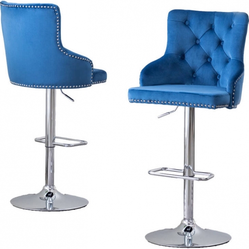 BS2 Adjustable Bar Stool in Tufted Navy Blue Velvet (Set of 2)