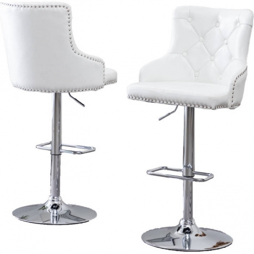BS2 Adjustable Bar Stool in Tufted White Leatherette (Set of 2)
