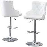 BS2 Adjustable Bar Stool in Tufted White Leatherette (Set of 2)