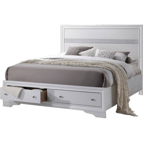 Cathy Queen Platform Bed with Storage in White Wood