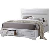 Cathy Queen Platform Bed with Storage in White Wood