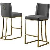 CH1 Counter Stool in Dark Gray Velvet & Gold Chrome (Set of 2)