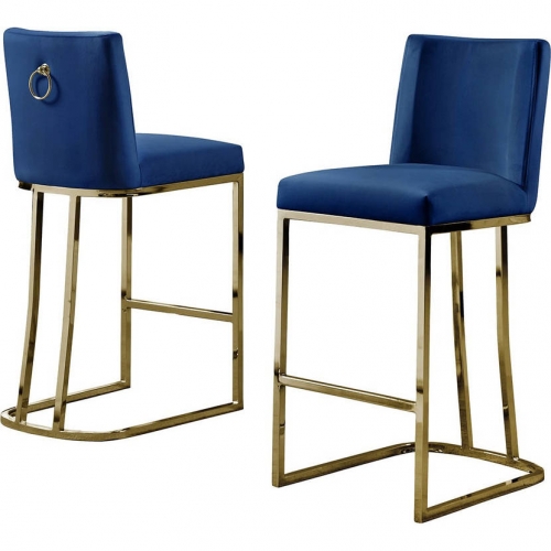 CH1 Counter Stool in Navy Blue Velvet & Gold Chrome (Set of 2)