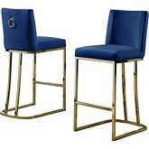 CH1 Counter Stool in Navy Blue Velvet & Gold Chrome (Set of 2)