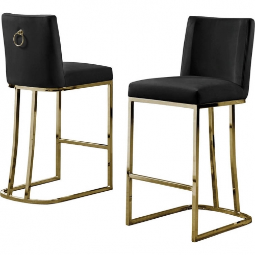 CH1 Counter Stool in Black Velvet & Gold Chrome (Set of 2)