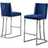 CH1 Counter Stool in Navy Blue Velvet & Silver Chrome (Set of 2)