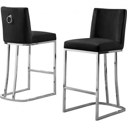 CH1 Counter Stool in Black Velvet & Silver Chrome (Set of 2)