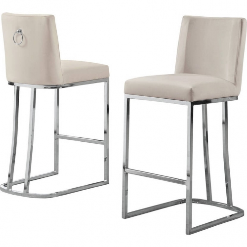 CH1 Counter Stool in Cream Velvet & Silver Chrome (Set of 2)