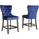 CH1 Counter Stool in Tufted Navy Blue Velvet & Chrome Handle (Set of 2)