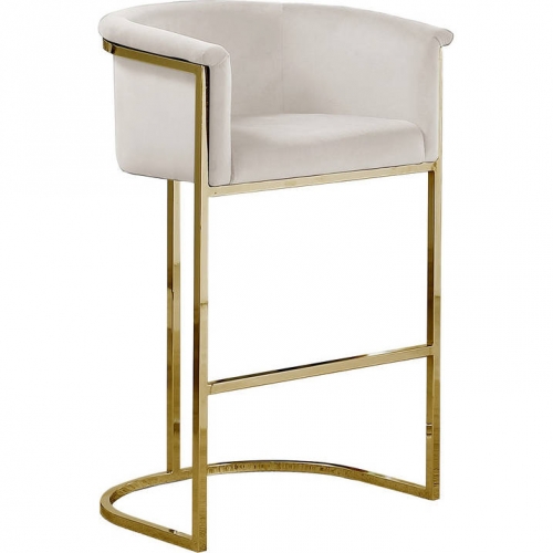 BS2 Bar Stool in Cream Velvet & Gold Chrome