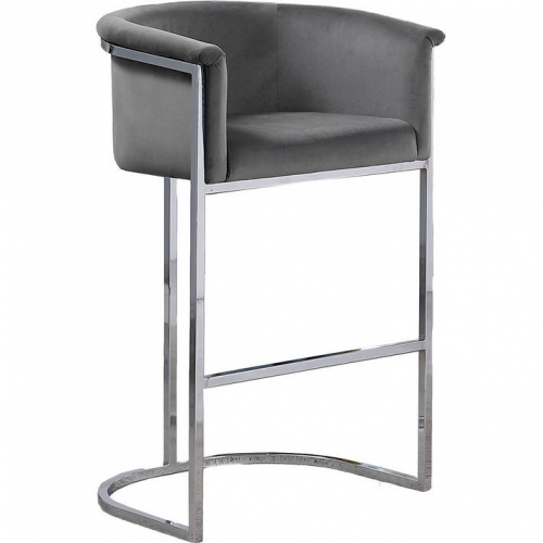 CH2 Counter Stool in Dark Gray Velvet & Silver Metal Chrome