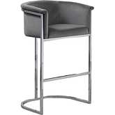 CH2 Counter Stool in Dark Gray Velvet & Silver Metal Chrome