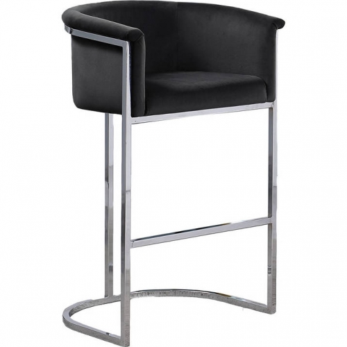 CH2 Counter Stool in Black Velvet & Silver Metal Chrome