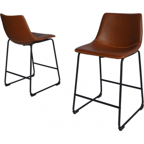 CH2 Counter Stool in Bronze Leatherette & Black Iron (Set of 2)