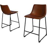 CH2 Counter Stool in Bronze Leatherette & Black Iron (Set of 2)