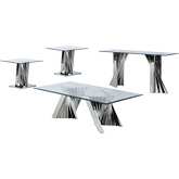 CT01 Coffee, 2 End & Console Table Set in Glass & Silver Stainless Steel
