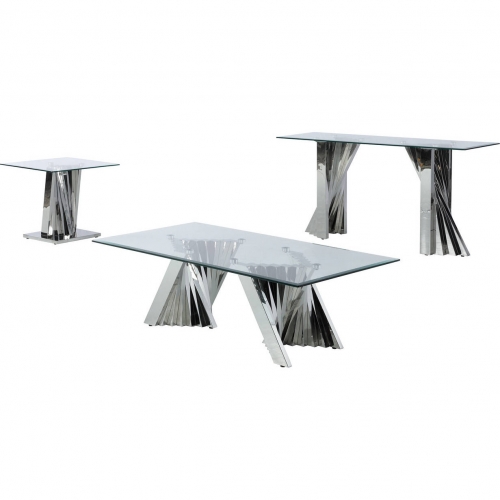 CT01 Coffee, End & Console Table Set in Glass & Silver Stainless Steel