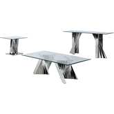 CT01 Coffee, End & Console Table Set in Glass & Silver Stainless Steel