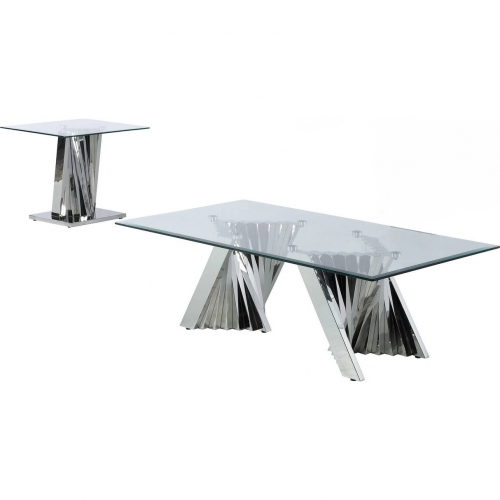 CT01 Coffee & End Table Set in Glass & Silver Stainless Steel