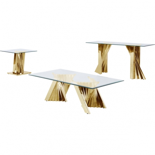 CT01 Coffee, End & Console Table Set in Glass & Gold Stainless Steel