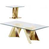 CT04 Geometric Coffee & End Table Set in Glass & Gold Stainless Steel