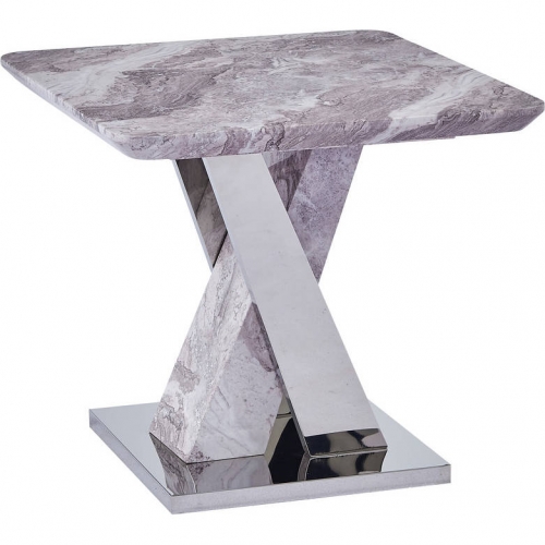 CT1 End Table in White Faux Marble & Silver Stainless Steel