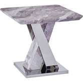 CT1 End Table in White Faux Marble & Silver Stainless Steel