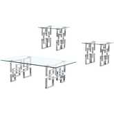 CT233 3 Piece Coffee Table Set in Tempered Glass & Silver Stainless Steel