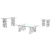 CT233 3 Piece Coffee Table Set in Tempered Glass & Silver Stainless Steel