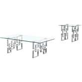 CT233 2 Piece Coffee Table Set in Tempered Glass & Silver Stainless Steel