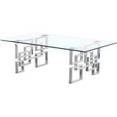 CT233 Coffee Table in Clear Tempered Glass & Silver Stainless Steel
