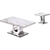 CT2 2 Piece Coffee & End Table Set in White Marble & Silver Stainless Steel