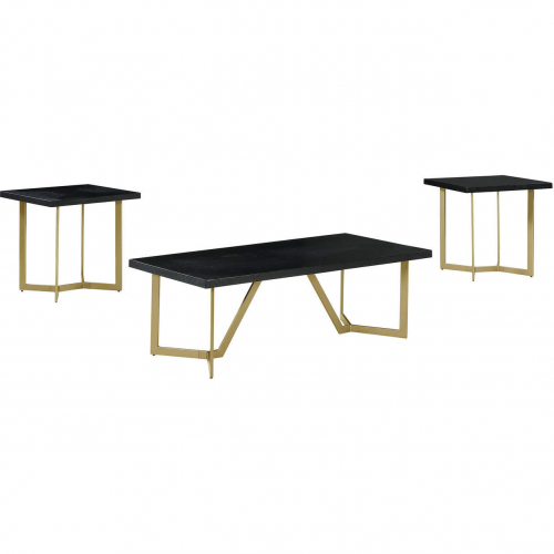 CT280 3 Piece Coffee Table Set in Black Wood & Gold Legs