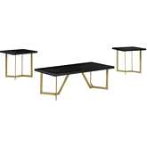 CT280 3 Piece Coffee Table Set in Black Wood & Gold Legs