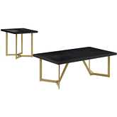 CT280 2 Piece Coffee Table Set in Black Wood & Gold Legs