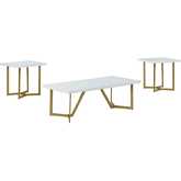 CT283 3 Piece Coffee Table Set in White Wood & Gold Legs