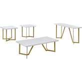 CT283 4 Piece Coffee Table Set in White Wood & Gold Legs