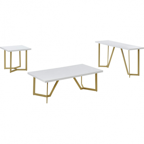 CT283 3 Piece Coffee Table Set in White Wood & Gold Legs