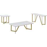 CT283 3 Piece Coffee Table Set in White Wood & Gold Legs