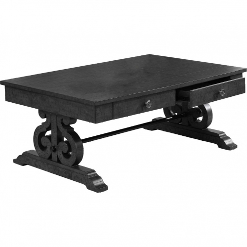 CT2 Coffee Table in Rustic Dark Gray Wood & 2 Storage Drawers