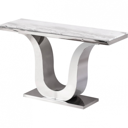 CT2 Console Table in White Marble & Silver Stainless Steel