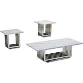 CT310 3 Piece Coffee Table Set in White Marble & Polished Stainless Steel