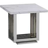CT311 End Table in White Marble & Polished Stainless Steel Base