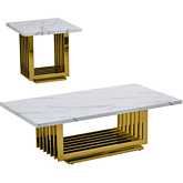 CT313 2 Piece Coffee Table Set in White Marble & Polished Gold Stainless Steel
