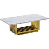 CT313 Coffee Table in White Marble & Polished Gold Stainless Steel Base